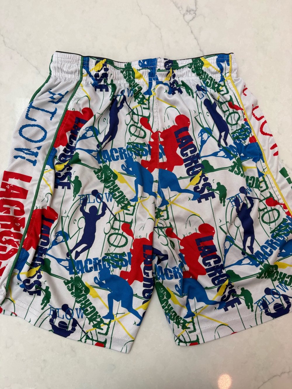 Boys Athletic Lacrosse Print Flow Shorts - White Multi